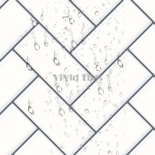 Thick 1.6mm Herringbone 12 X 12 Inch Peel And Stick White With Grey Grout Herringbone Vinyl Wall Tile Home Decor VP402 by Vivid Tiles | Souqify