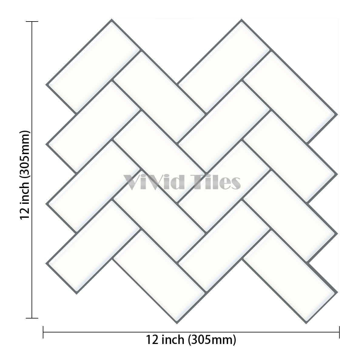 Thick 1.6mm Herringbone 12 X 12 Inch Peel And Stick White With Grey Grout Herringbone Vinyl Wall Tile Home Decor VP402 by Vivid Tiles | Souqify