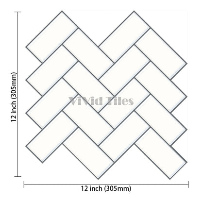 Thick 1.6mm Herringbone 12 X 12 Inch Peel And Stick White With Grey Grout Herringbone Vinyl Wall Tile Home Decor VP402 by Vivid Tiles | Souqify