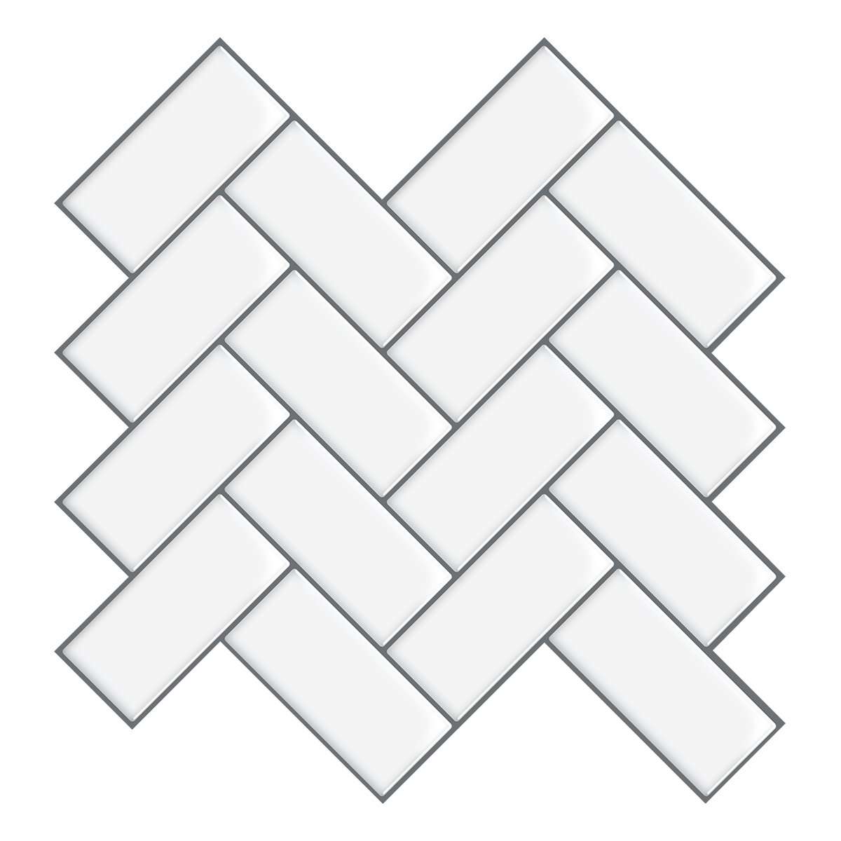 Thick 1.6mm Herringbone 12 X 12 Inch Peel And Stick White With Grey Grout Herringbone Vinyl Wall Tile Home Decor VP402 by Vivid Tiles | Souqify