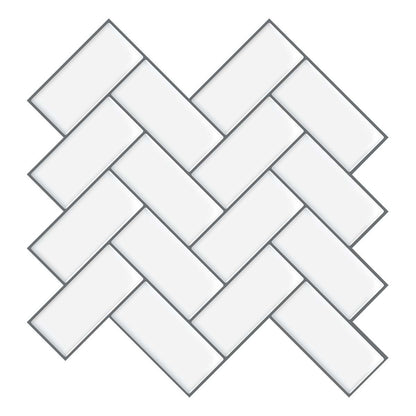 Thick 1.6mm Herringbone 12 X 12 Inch Peel And Stick White With Grey Grout Herringbone Vinyl Wall Tile Home Decor VP402 by Vivid Tiles | Souqify