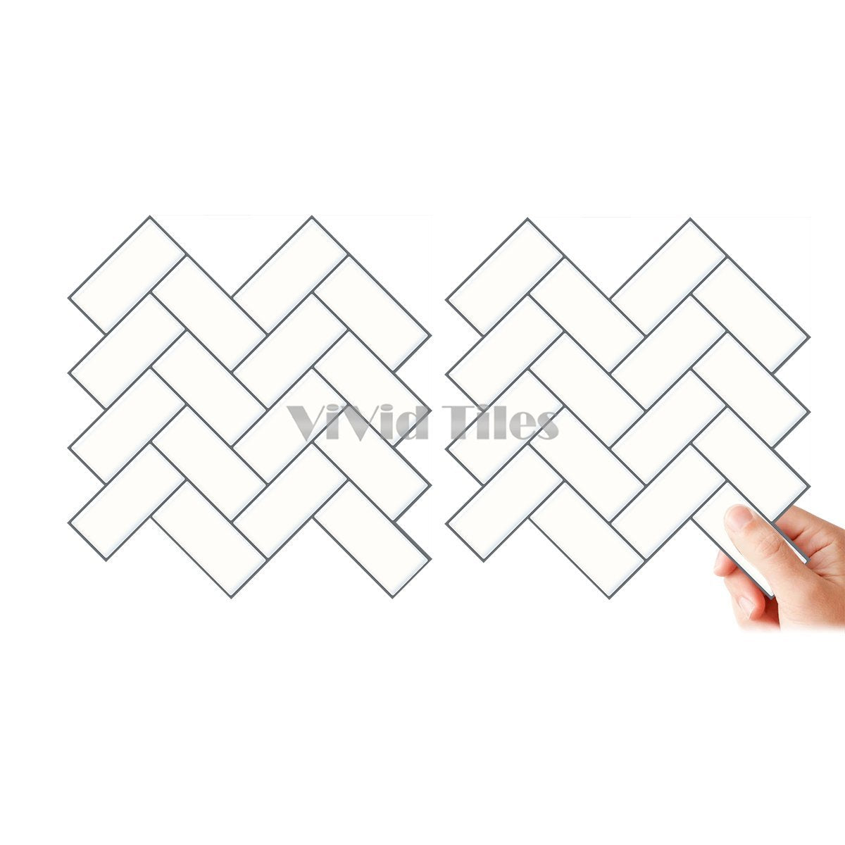Thick 1.6mm Herringbone 12 X 12 Inch Peel And Stick White With Grey Grout Herringbone Vinyl Wall Tile Home Decor VP402 by Vivid Tiles | Souqify