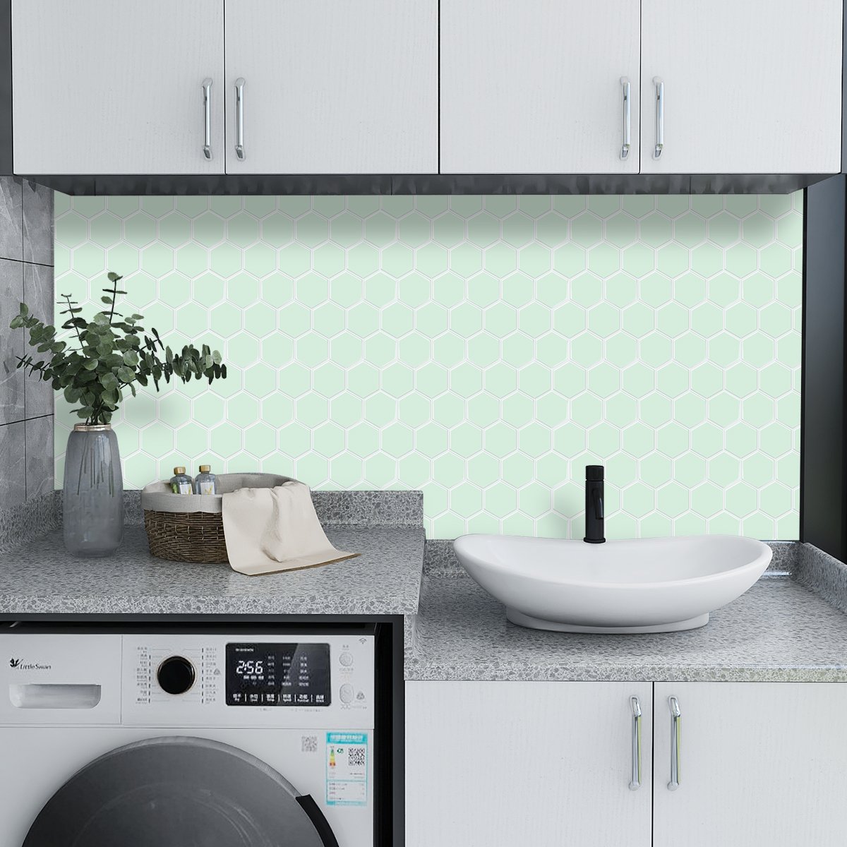 Thick 1.6mm Hexagon Shape 12 X 12 Inch Peel And Stick Green With White Grout Hexagon Vinyl Wall Tile Home Decor VP517 by Vivid Tiles | Souqify