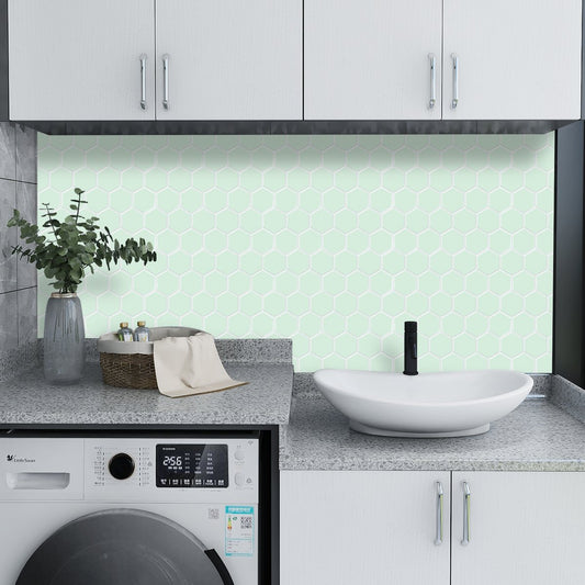 Thick 1.6mm Hexagon Shape 12 X 12 Inch Peel And Stick Green With White Grout Hexagon Vinyl Wall Tile Home Decor VP517 by Vivid Tiles | Souqify