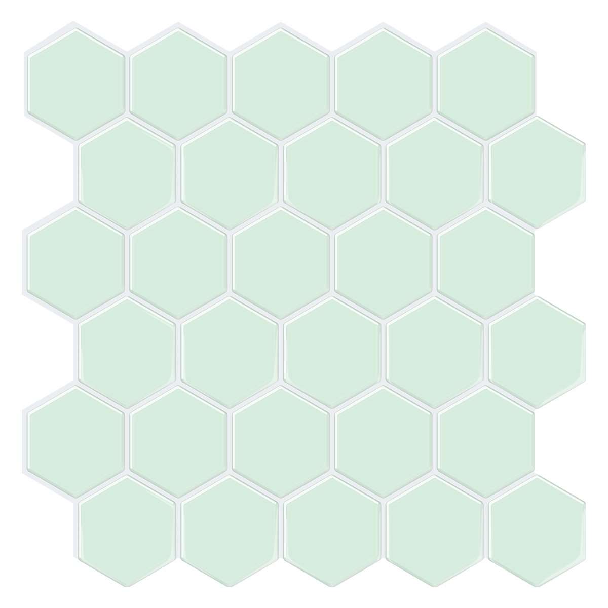 Thick 1.6mm Hexagon Shape 12 X 12 Inch Peel And Stick Green With White Grout Hexagon Vinyl Wall Tile Home Decor VP517 by Vivid Tiles | Souqify
