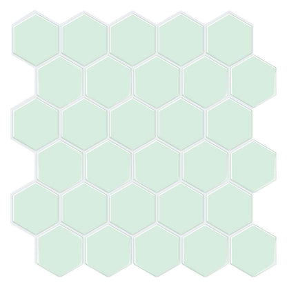 Thick 1.6mm Hexagon Shape 12 X 12 Inch Peel And Stick Green With White Grout Hexagon Vinyl Wall Tile Home Decor VP517 by Vivid Tiles | Souqify
