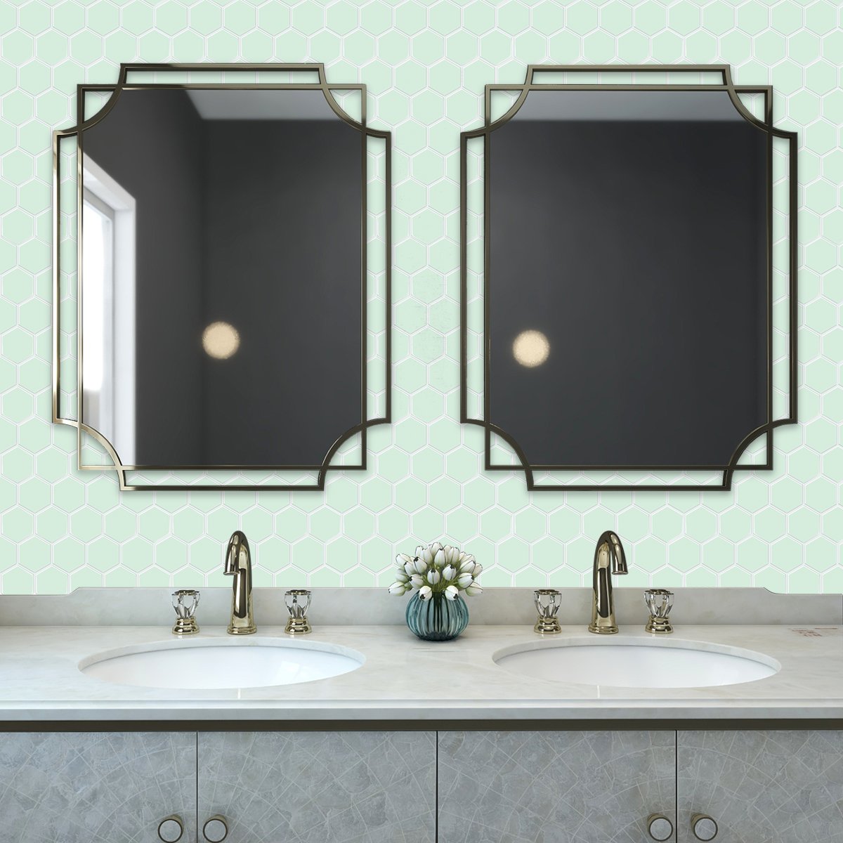 Thick 1.6mm Hexagon Shape 12 X 12 Inch Peel And Stick Green With White Grout Hexagon Vinyl Wall Tile Home Decor VP517 by Vivid Tiles | Souqify