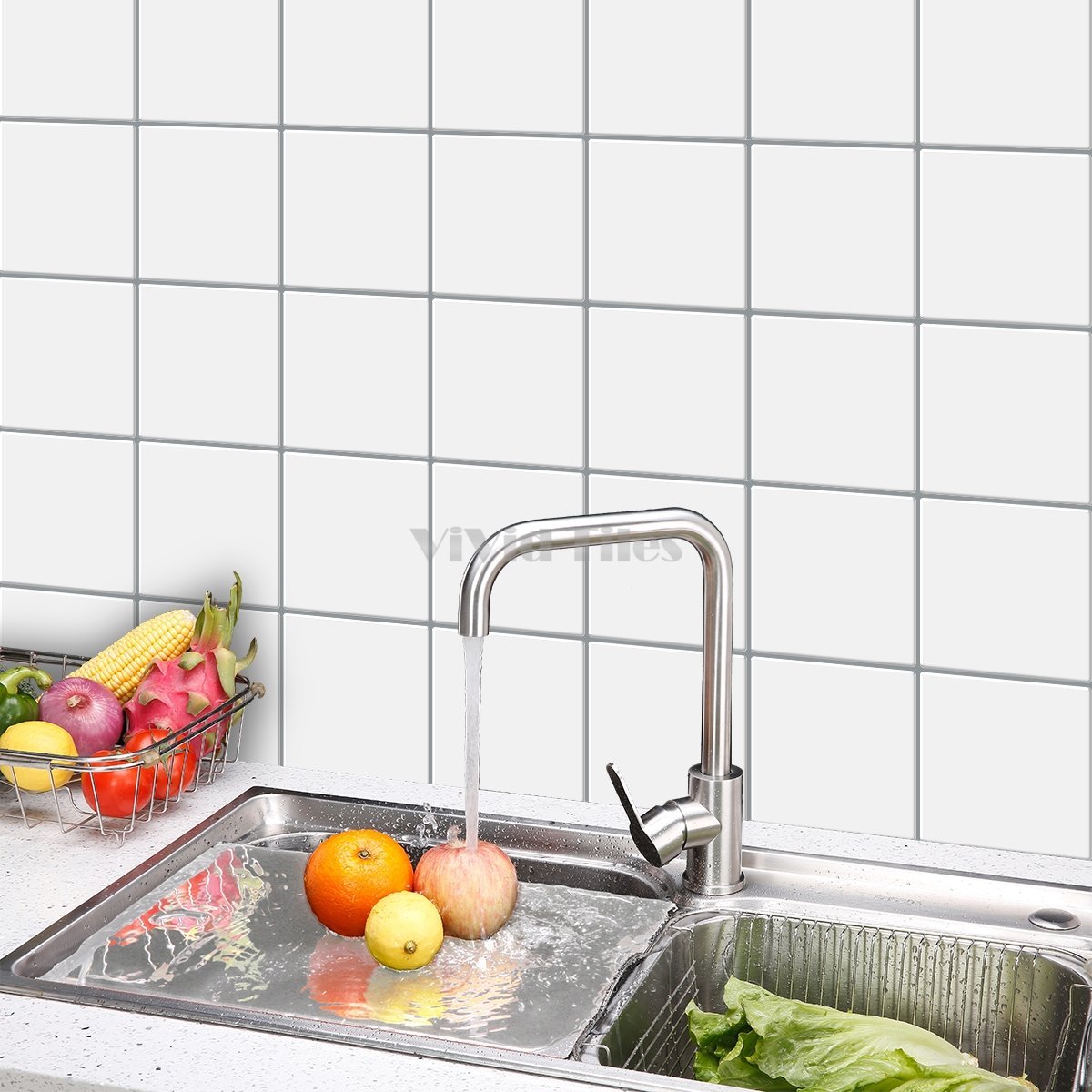 Thick 1.6mm Square Shape 12 X 12 Inch Peel And Stick White With Grey Grout Square Shape Vinyl Wall Tile Home Decor Kitchen Bathroom Living Room VP526 by Vivid Tiles | Souqify
