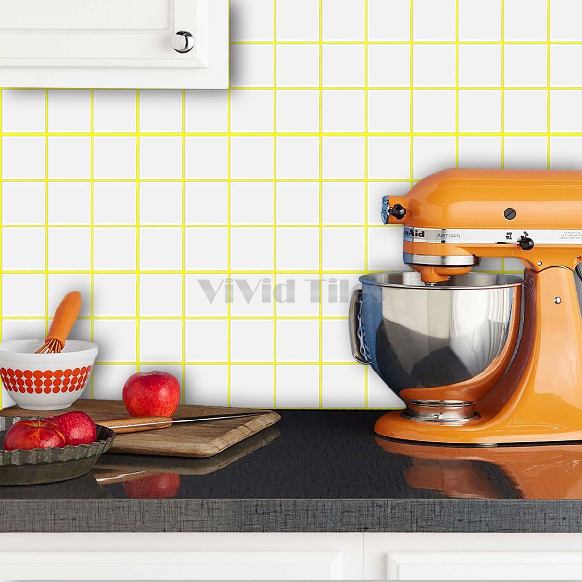 Thick 1.6mm Square Shape 12 X 12 Inch Peel And Stick White With Yellow Grout Square Vinyl Wall Tile Home Decor Kitchen Bathroom Living Room VP500-D by Vivid Tiles | Souqify