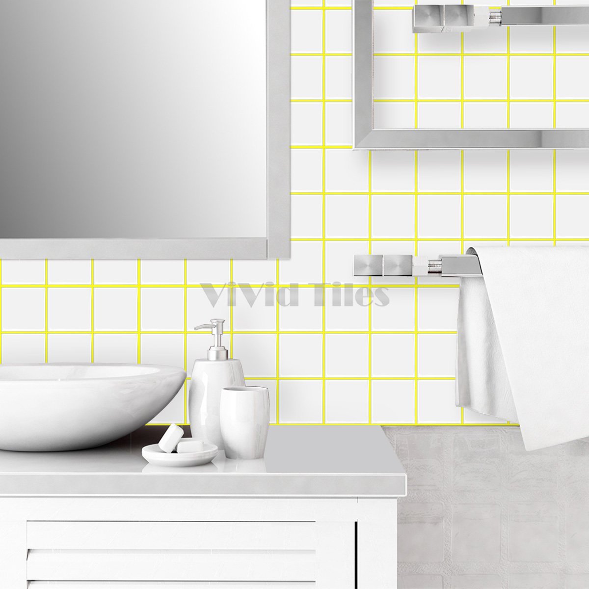 Thick 1.6mm Square Shape 12 X 12 Inch Peel And Stick White With Yellow Grout Square Vinyl Wall Tile Home Decor Kitchen Bathroom Living Room VP500-D by Vivid Tiles | Souqify