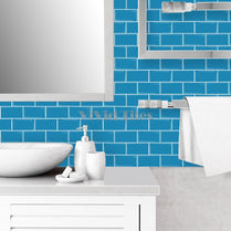 Thicker Blue Subway Vinyl Tile With White Grout HB218 by Vivid Tiles | Souqify