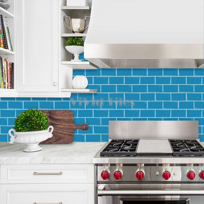 Thicker Blue Subway Vinyl Tile With White Grout HB218 by Vivid Tiles | Souqify