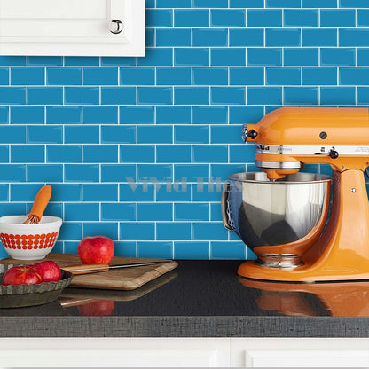 Thicker Blue Subway Vinyl Tile With White Grout HB218 by Vivid Tiles | Souqify