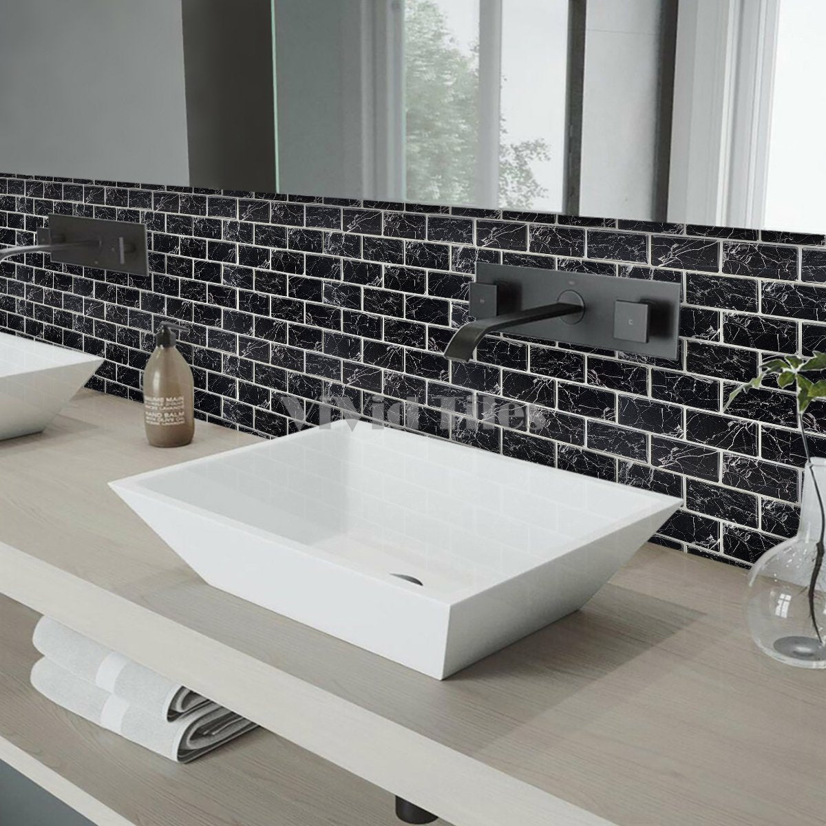 Thicker Upgrade Black Marble Vinyl Subway Tile HB117 by Vivid Tiles | Souqify