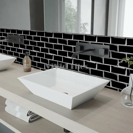 Thicker Upgrade Black Subway Vinyl Tile With White Grout HB216 by Vivid Tiles | Souqify