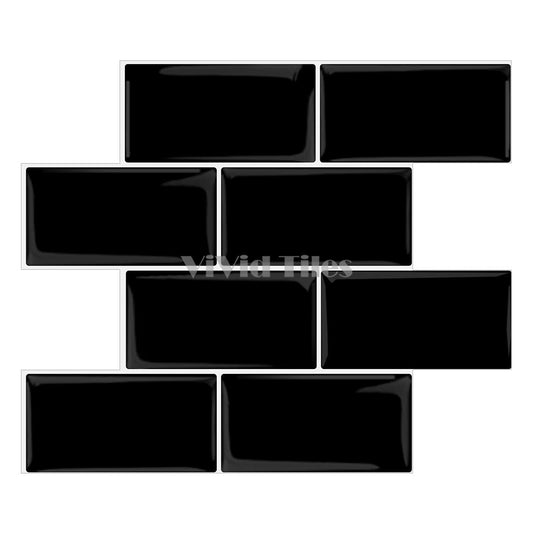 Thicker Upgrade Black Subway Vinyl Tile With White Grout HB216 by Vivid Tiles | Souqify