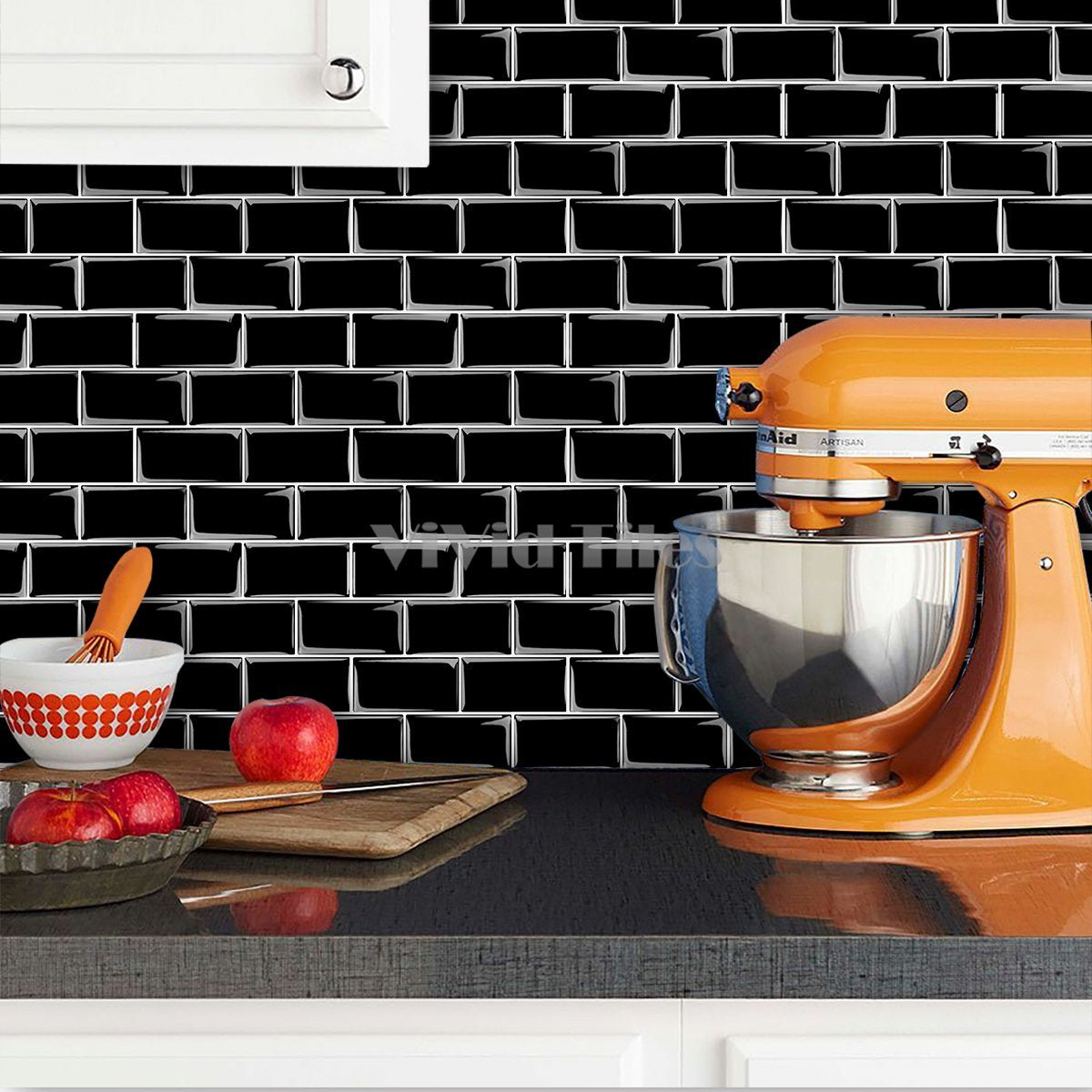 Thicker Upgrade Black Subway Vinyl Tile With White Grout HB216 by Vivid Tiles | Souqify