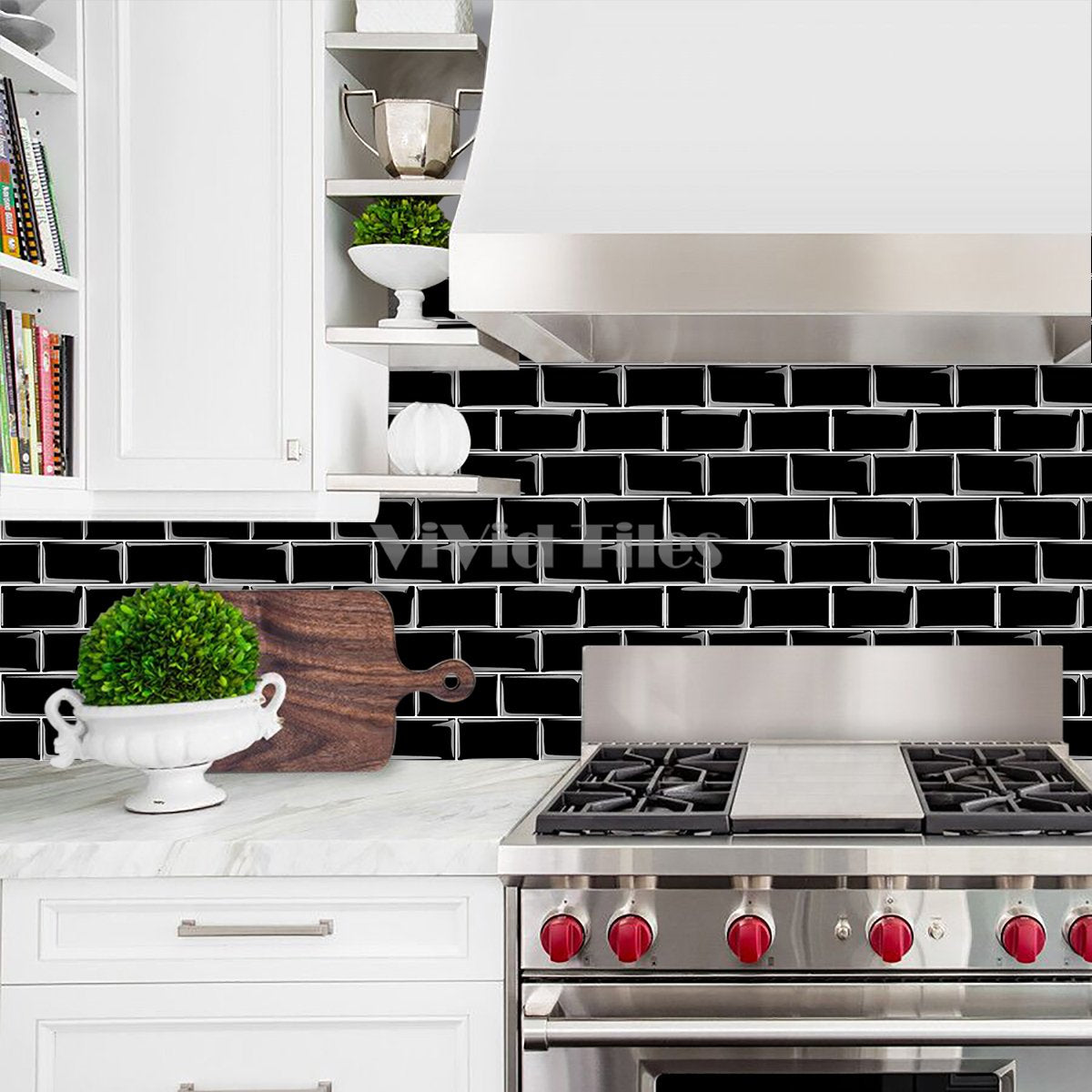 Thicker Upgrade Black Subway Vinyl Tile With White Grout HB216 by Vivid Tiles | Souqify