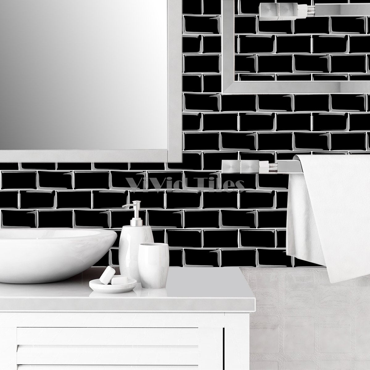 Thicker Upgrade Black Subway Vinyl Tile With White Grout HB216 by Vivid Tiles | Souqify