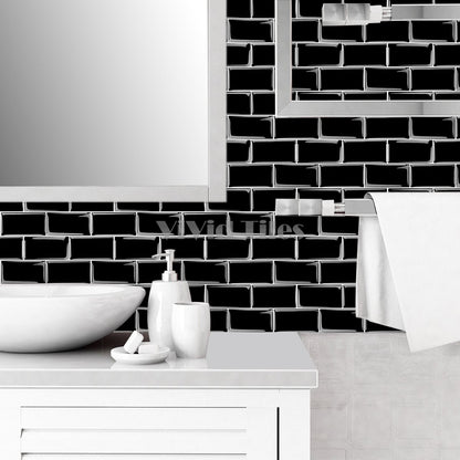 Thicker Upgrade Black Subway Vinyl Tile With White Grout HB216 by Vivid Tiles | Souqify