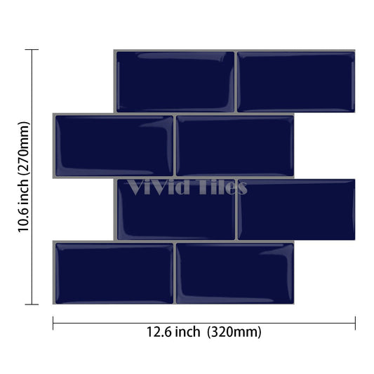 Thicker Upgrade Dark Blue Subway Vinyl Tile With Grey Grout HB202 by Vivid Tiles | Souqify