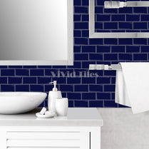 Thicker Upgrade Dark Blue Subway Vinyl Tile With Grey Grout HB202 by Vivid Tiles | Souqify