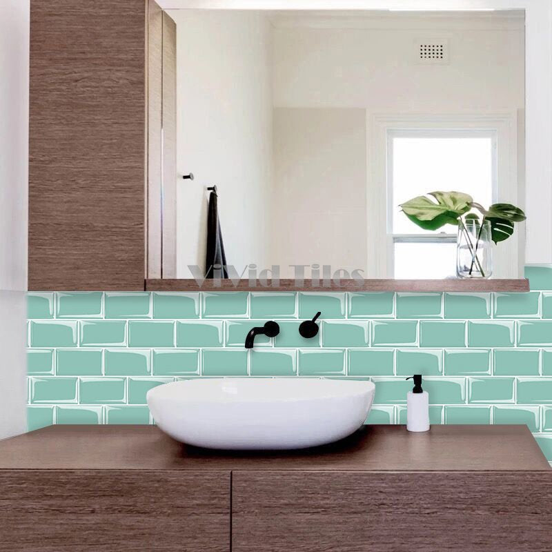 Thicker Upgrade Dark Green Vinyl Subway Tile With White Grout HB109 by Vivid Tiles | Souqify