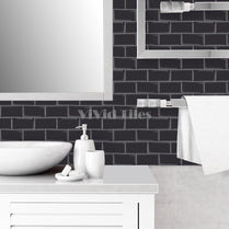 Thicker Upgrade Dark Grey Subway Vinyl Tile With Grey Grout HB201 by Vivid Tiles | Souqify