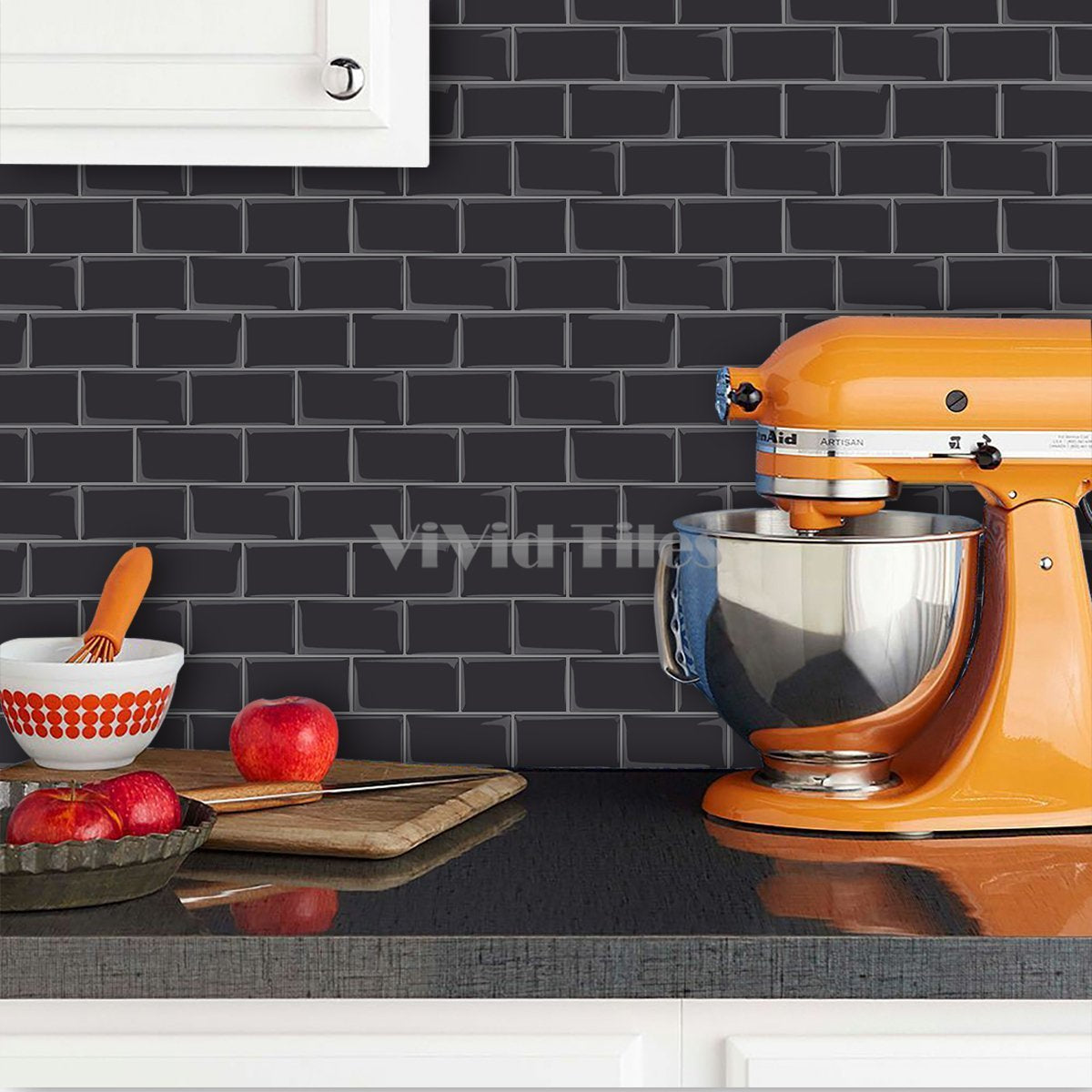 Thicker Upgrade Dark Grey Subway Vinyl Tile With Grey Grout HB201 by Vivid Tiles | Souqify