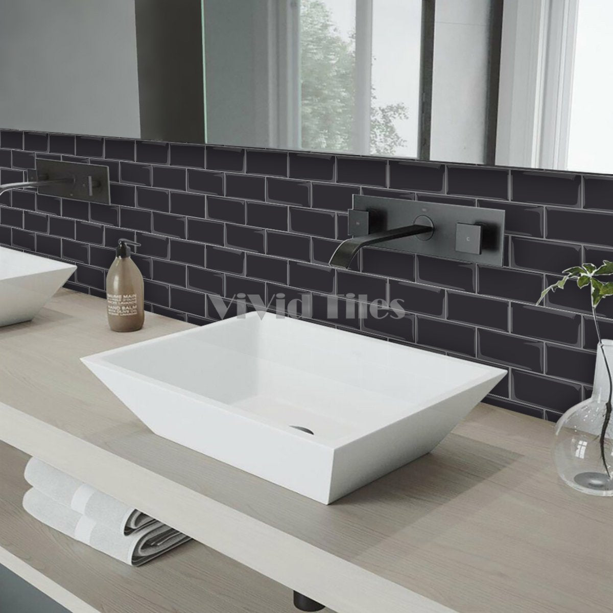 Thicker Upgrade Dark Grey Subway Vinyl Tile With Grey Grout HB201 by Vivid Tiles | Souqify