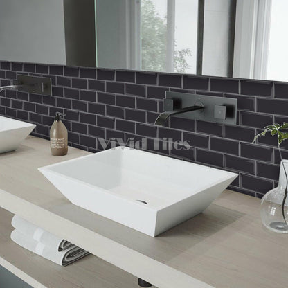 Thicker Upgrade Dark Grey Subway Vinyl Tile With Grey Grout HB201 by Vivid Tiles | Souqify