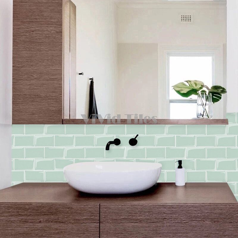 Thicker Upgrade Green Subway Tile With White Grout HB104 by Vivid Tiles | Souqify