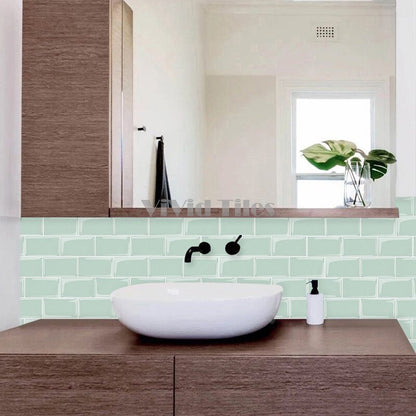 Thicker Upgrade Green Subway Tile With White Grout HB104 by Vivid Tiles | Souqify
