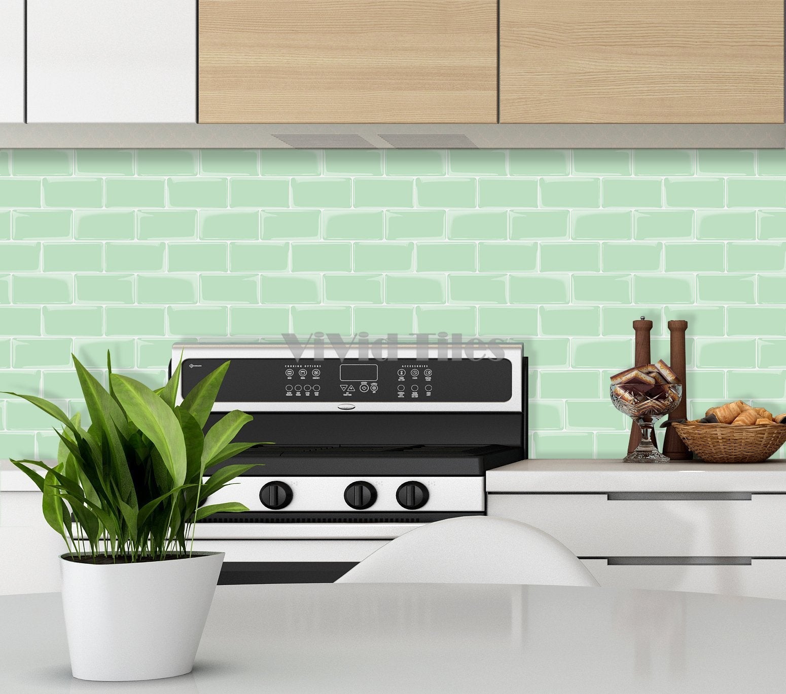 Thicker Upgrade Green Subway Vinyl Tile With White Grout HB214 by Vivid Tiles | Souqify