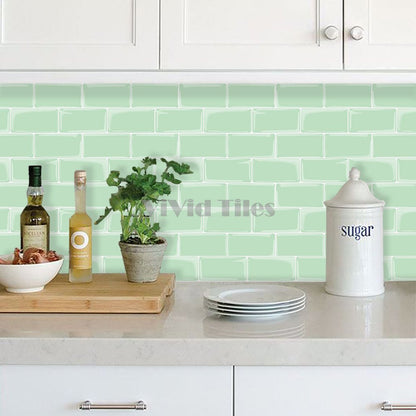 Thicker Upgrade Green Subway Vinyl Tile With White Grout HB214 by Vivid Tiles | Souqify