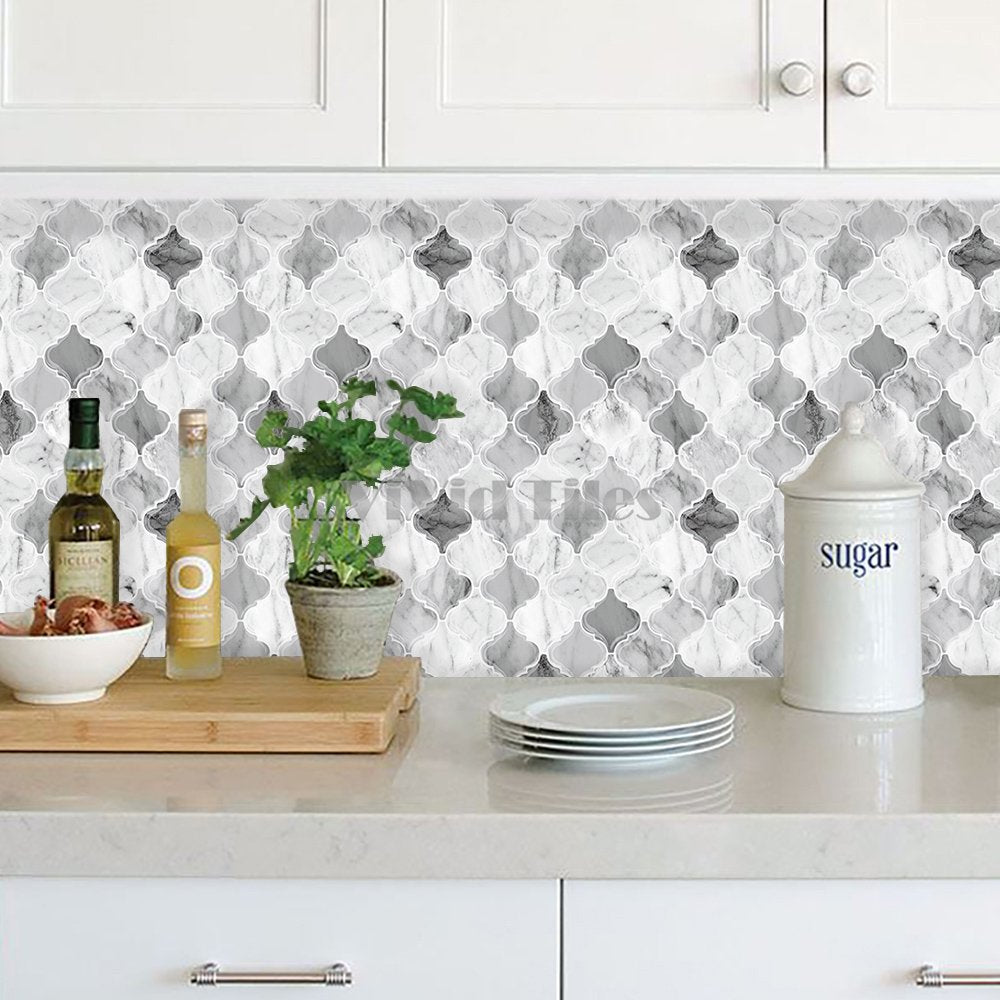 Thicker Upgrade Grey Marble Arabesque Vinyl Tile HB511 by Vivid Tiles | Souqify