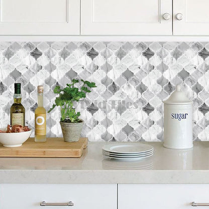 Thicker Upgrade Grey Marble Arabesque Vinyl Tile HB511 by Vivid Tiles | Souqify