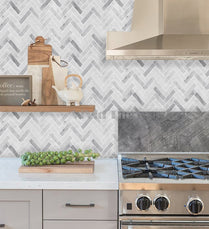 Thicker Upgrade Grey Marble Herringbone Vinyl Tile HB404 by Vivid Tiles | Souqify