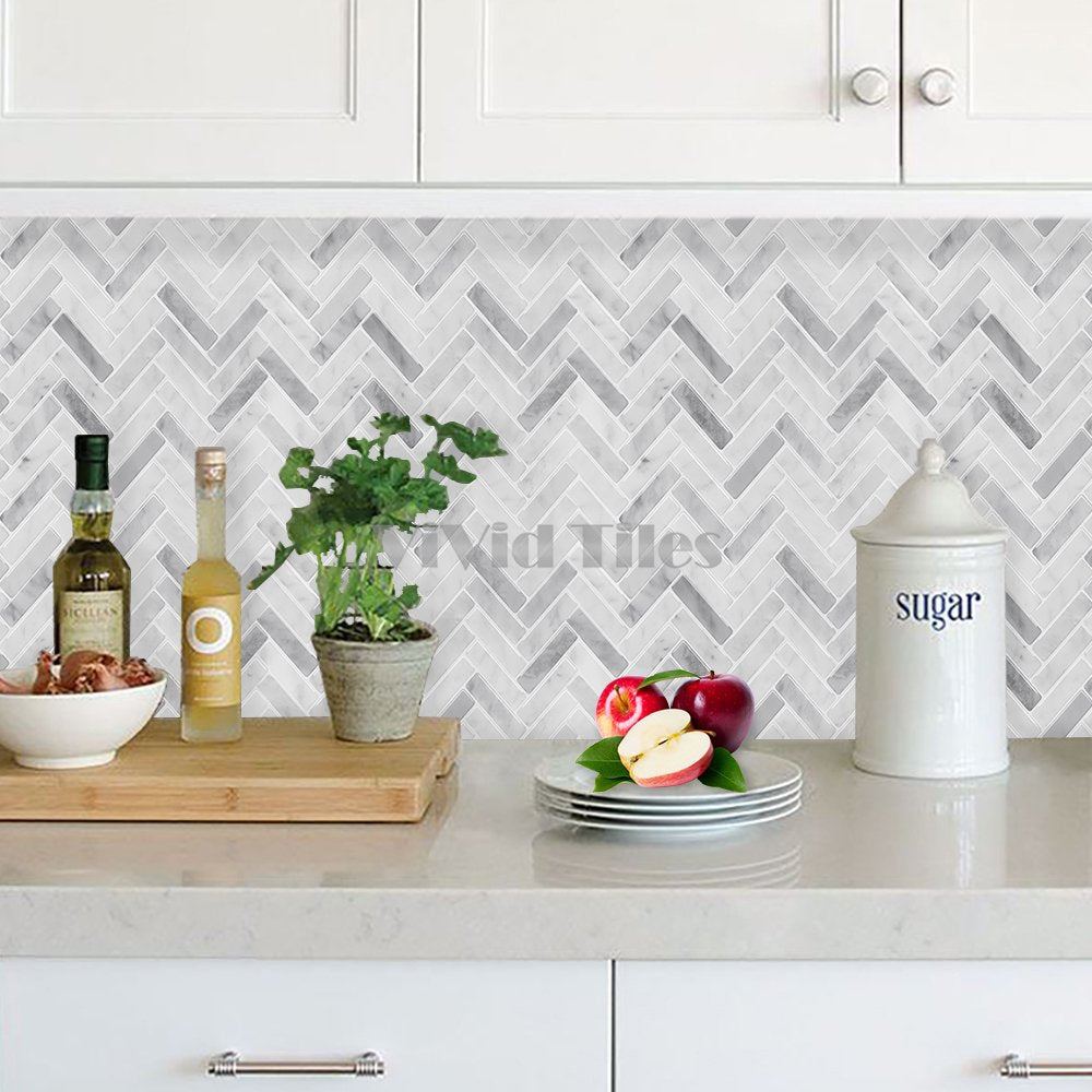 Thicker Upgrade Grey Marble Herringbone Vinyl Tile HB404 by Vivid Tiles | Souqify