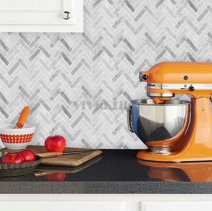 Thicker Upgrade Grey Marble Herringbone Vinyl Tile HB404 by Vivid Tiles | Souqify