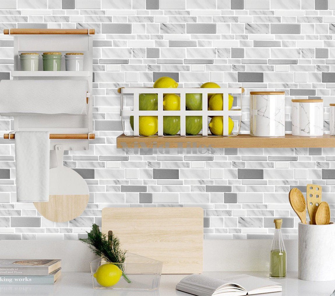 Thicker Upgrade Grey Marble Strip Vinyl Tile HB302 by Vivid Tiles | Souqify