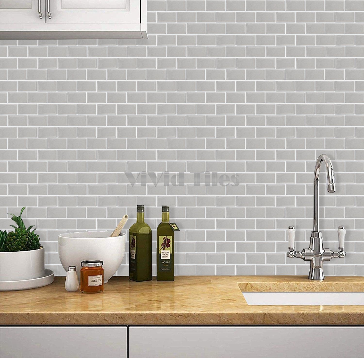 Thicker Upgrade Light Grey Brick Vinyl Tile HB113 by Vivid Tiles | Souqify