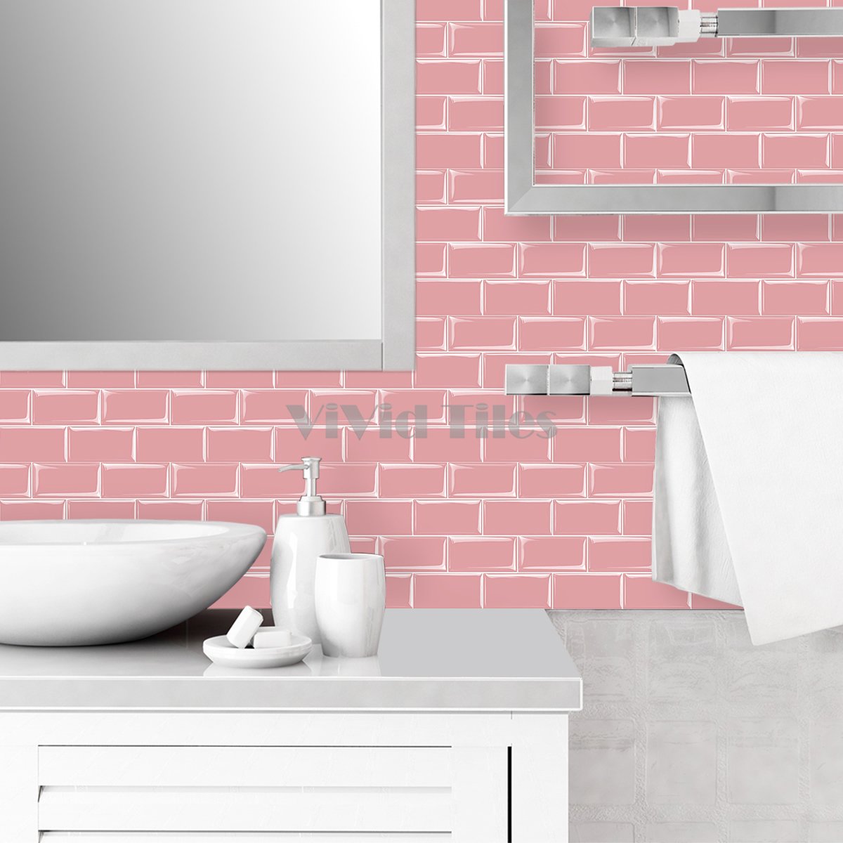 Thicker Upgrade Pink Subway Vinyl Tile With White Grout HB205 by Vivid Tiles | Souqify