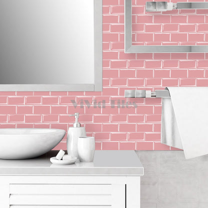 Thicker Upgrade Pink Subway Vinyl Tile With White Grout HB205 by Vivid Tiles | Souqify