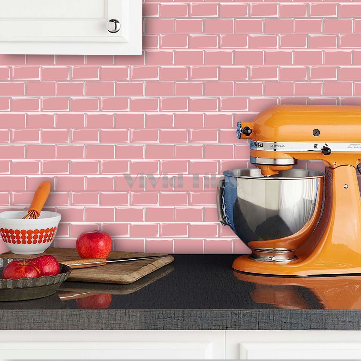 Thicker Upgrade Pink Subway Vinyl Tile With White Grout HB205 by Vivid Tiles | Souqify