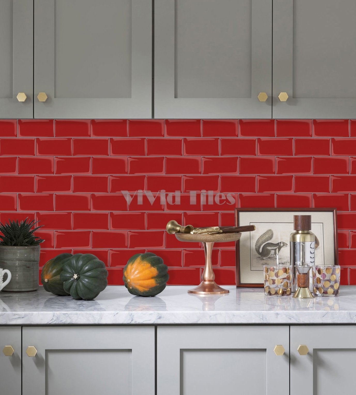 Thicker Upgrade Red Subway Vinyl Tile With Grey Grout HB209 by Vivid Tiles | Souqify