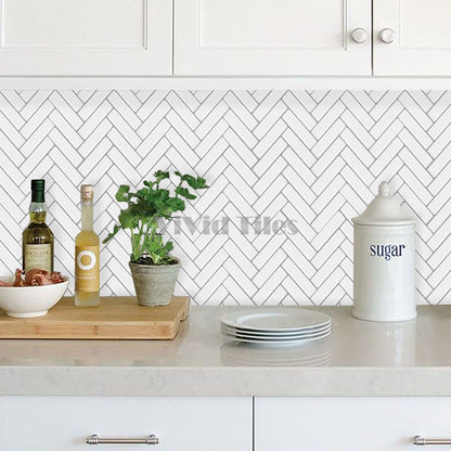 Thicker Upgrade White Herringbone Vinyl Tile HB400 by Vivid Tiles | Souqify