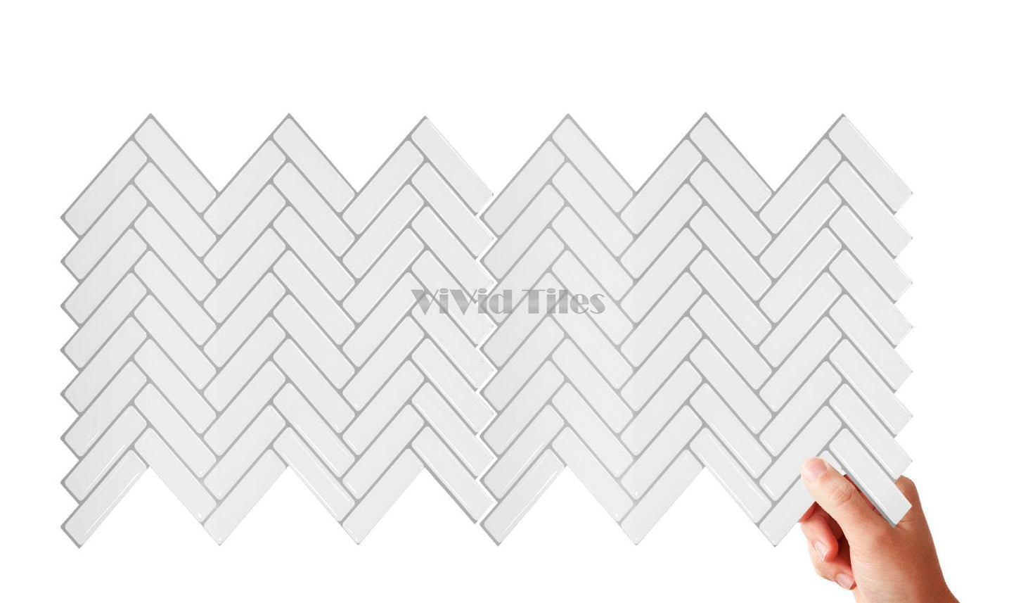 Thicker Upgrade White Herringbone Vinyl Tile HB400 by Vivid Tiles | Souqify