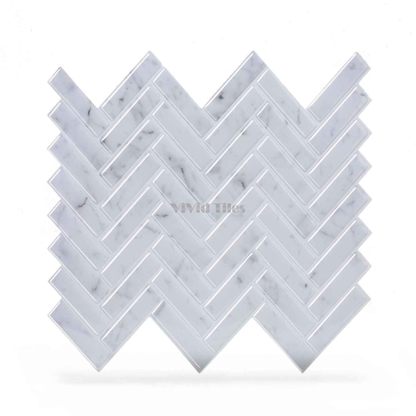 Thicker Upgrade White Marble Herringbone Vinyl Tile HB401 by Vivid Tiles | Souqify
