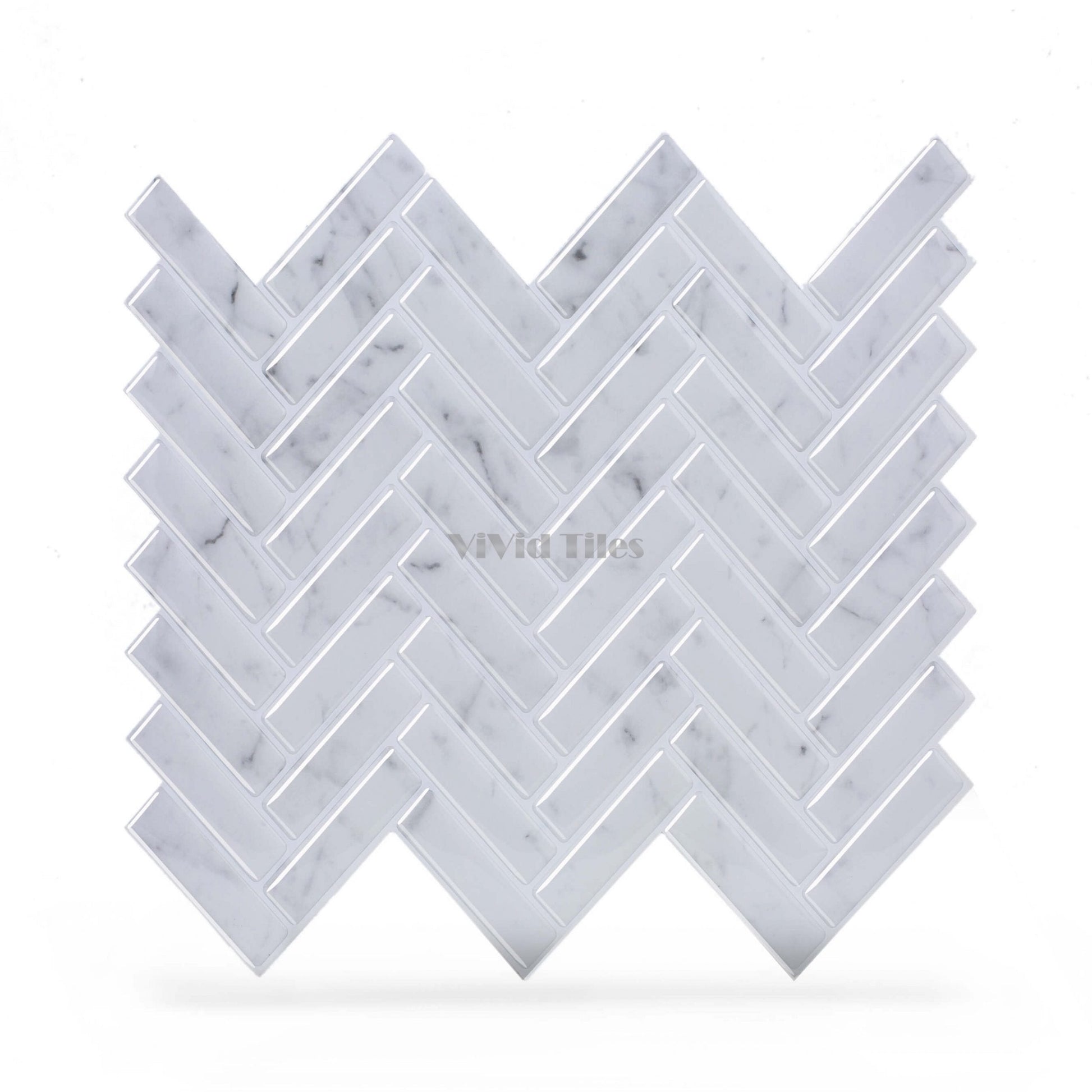 Thicker Upgrade White Marble Herringbone Vinyl Tile HB401 by Vivid Tiles | Souqify